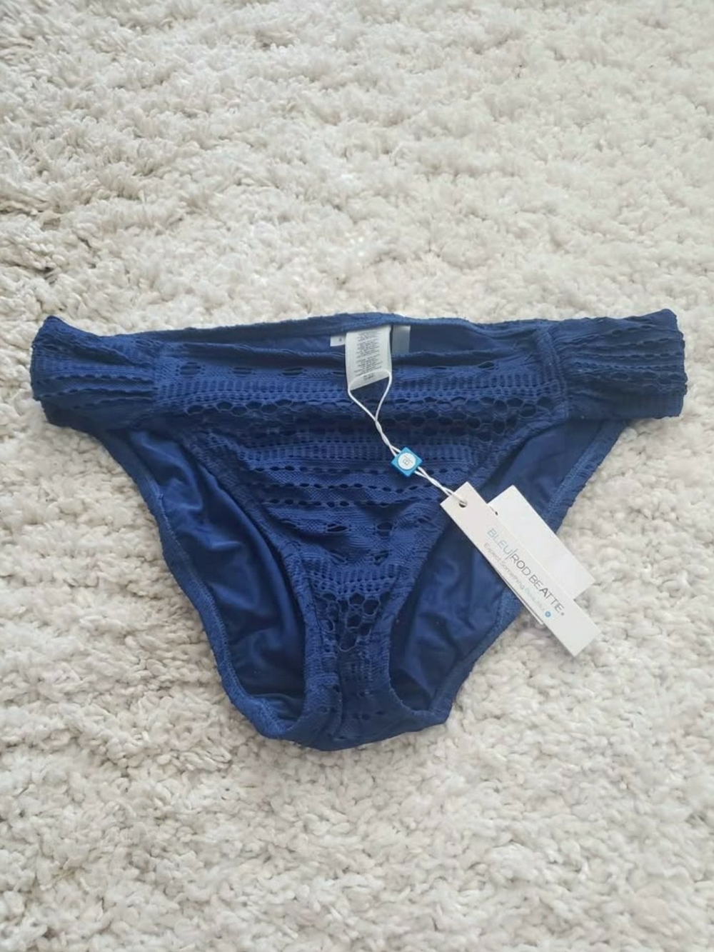 Bleu Rod Beattie Navy Crochet-Trim Bikini Bottom